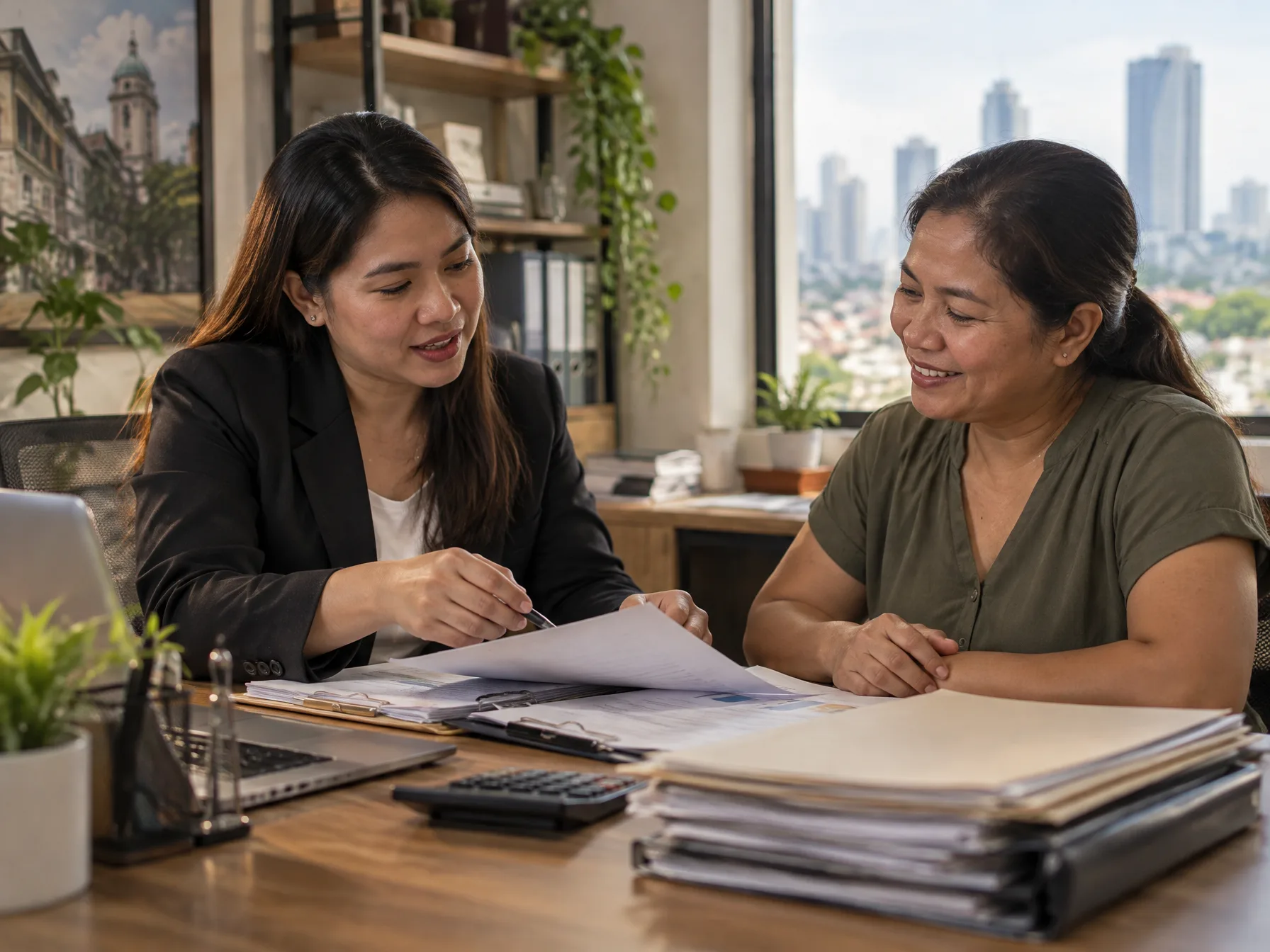 An accountant explaining a tax computation to a small business owner
