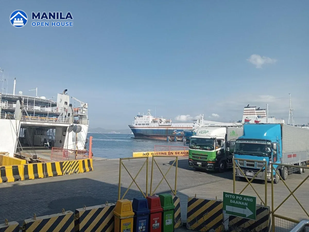 Cargo trucks and roll-on roll-off ferries at Batangas International Port