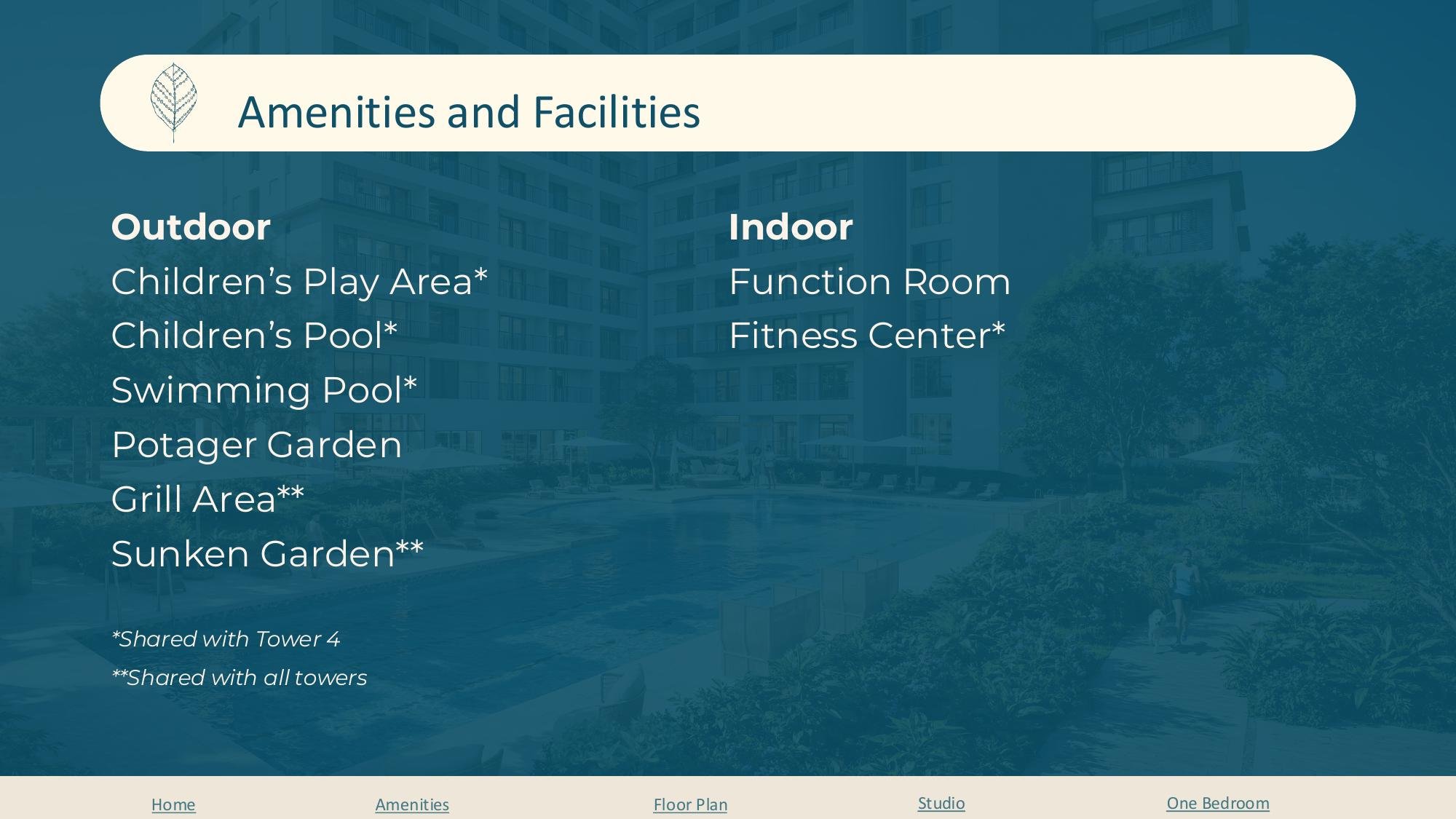 Tower 3 amenities list slide