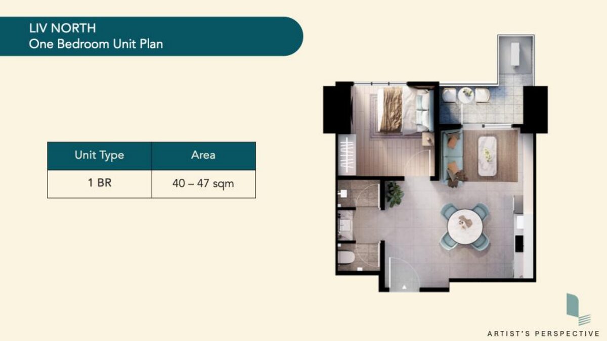 Liv North one bedroom unit floor plan
