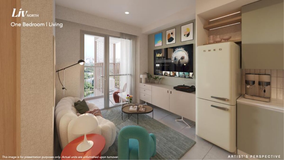Liv North one bedroom unit living area render