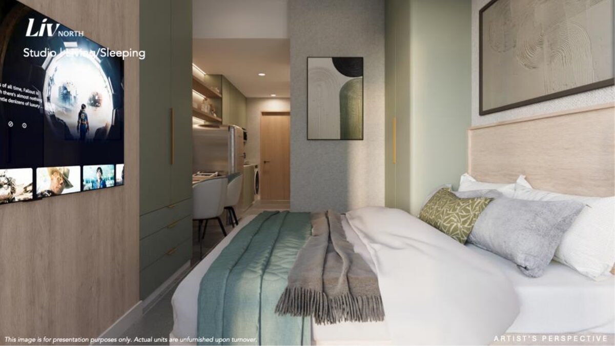 Liv North studio unit living and sleeping area render