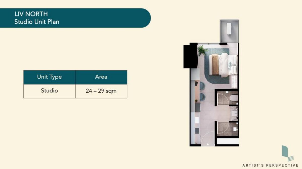 Liv North studio unit floor plan