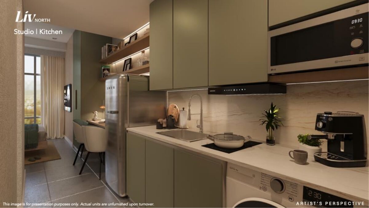 Liv North studio unit kitchen render