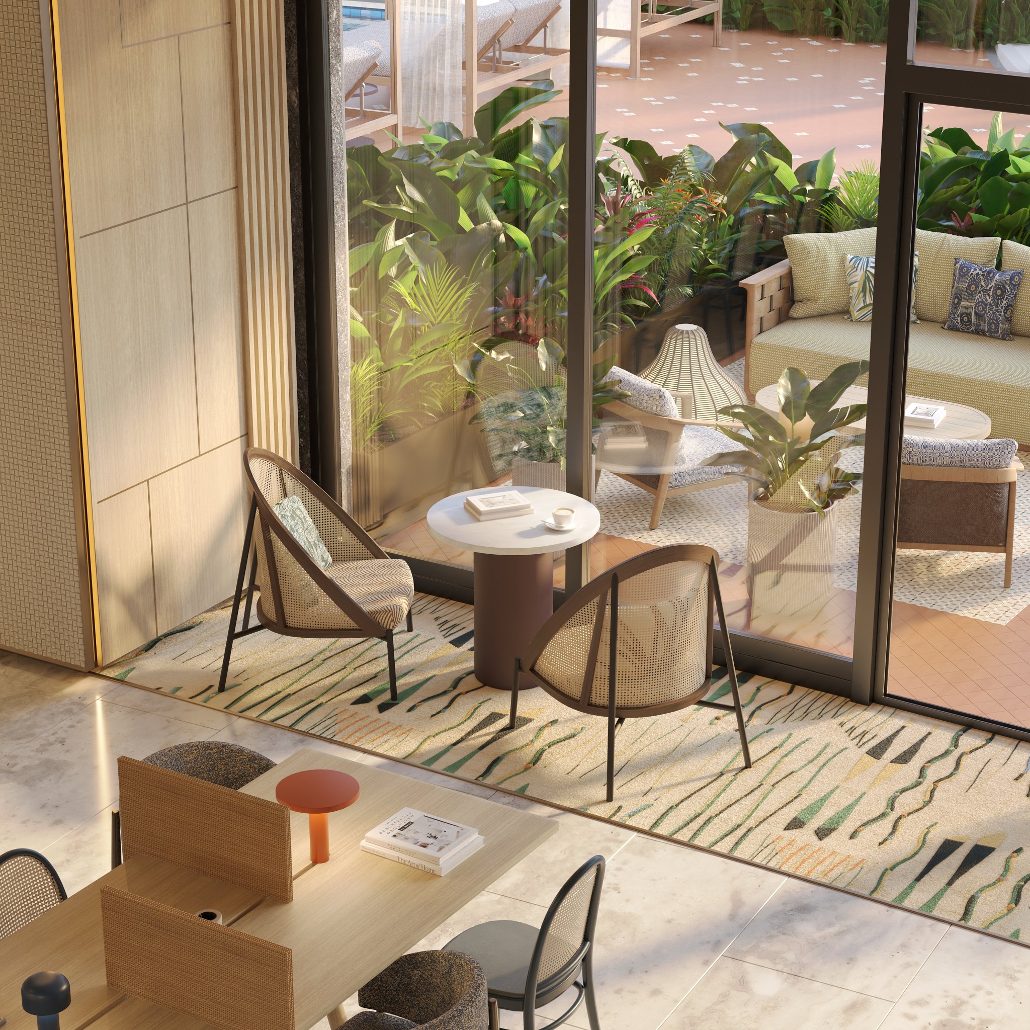Shang Bauhinia Residences The Library co-working lounge render, alternate view