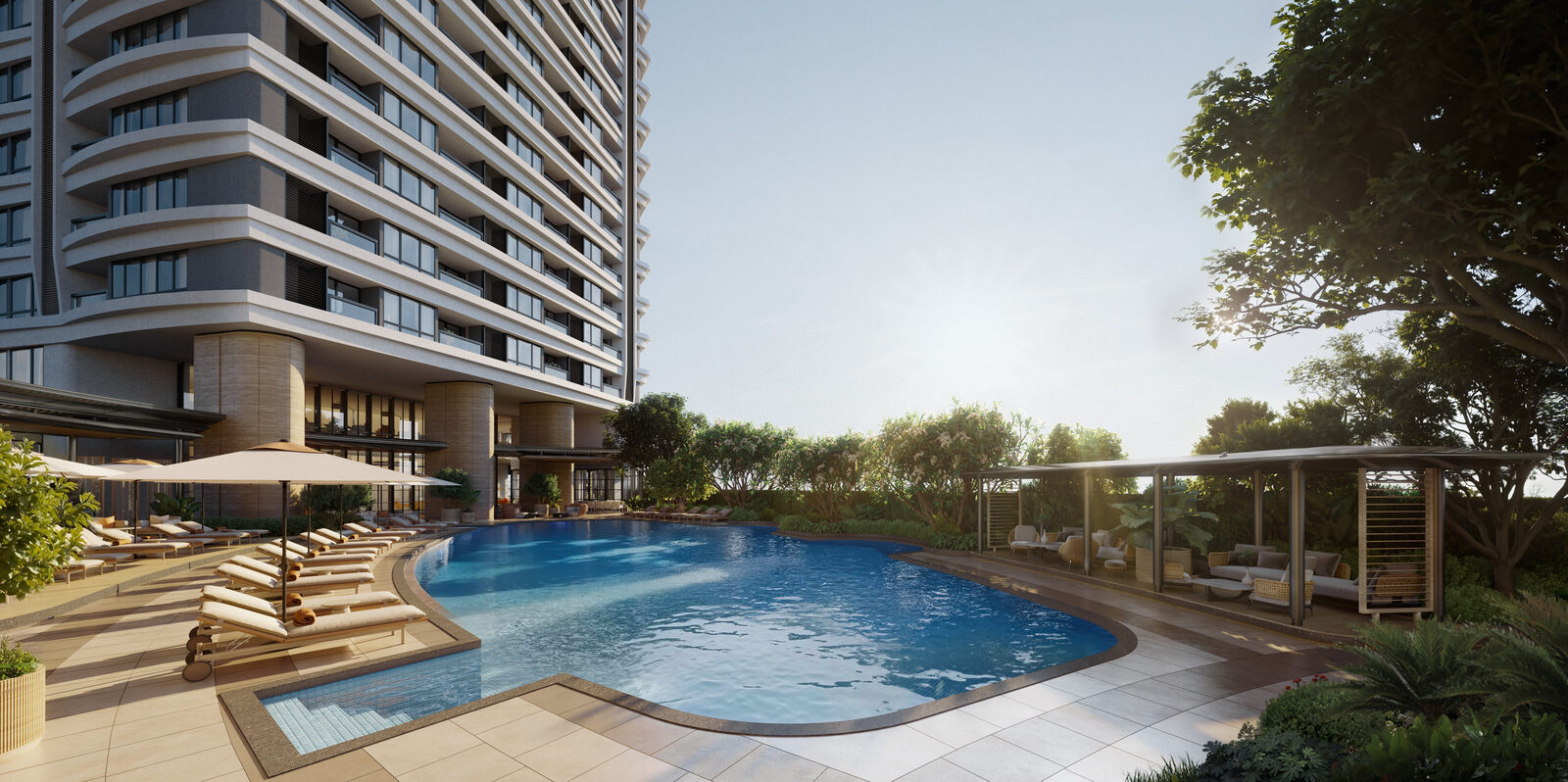Shang Summit pool deck loungers render