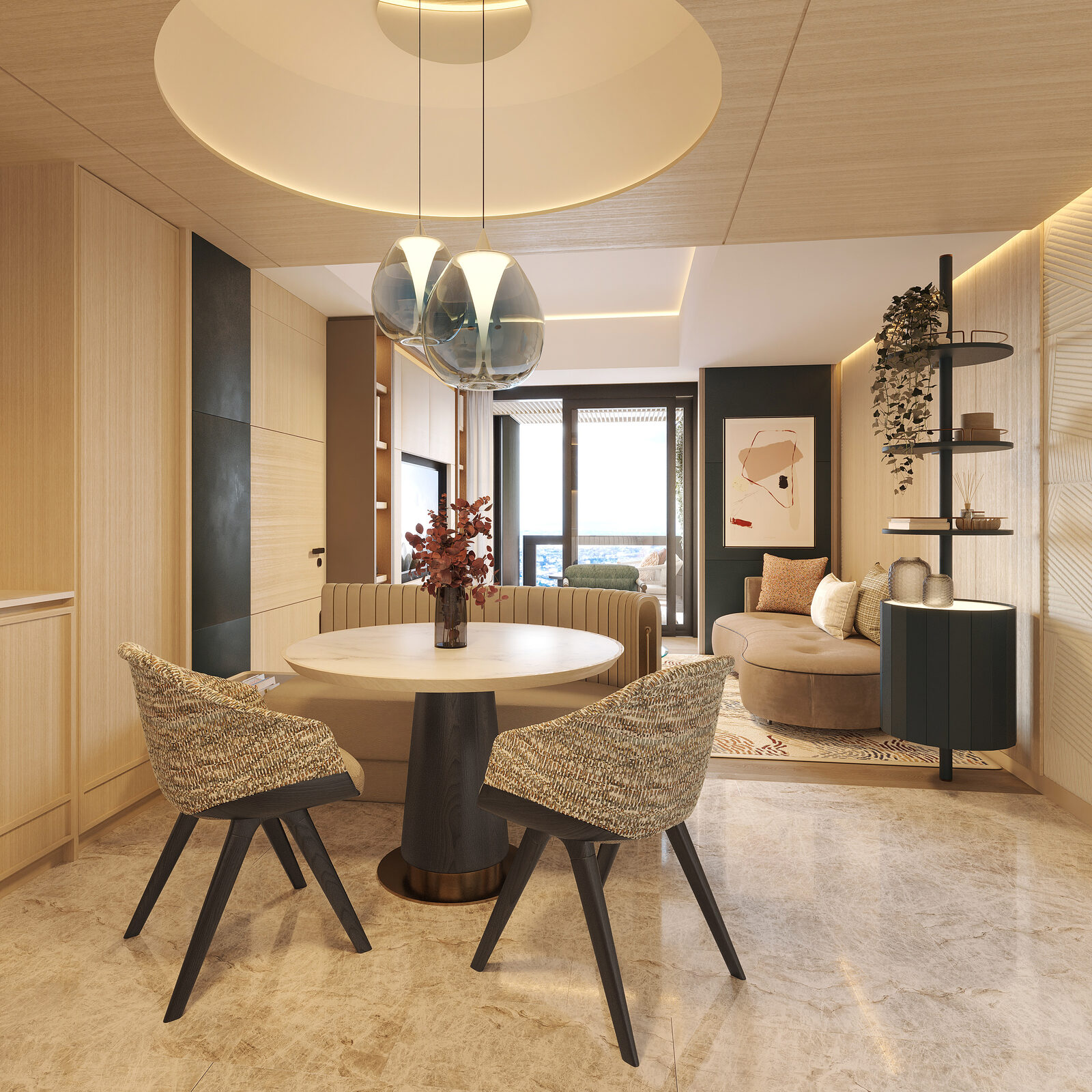 Shang Summit 1BR living and dining render