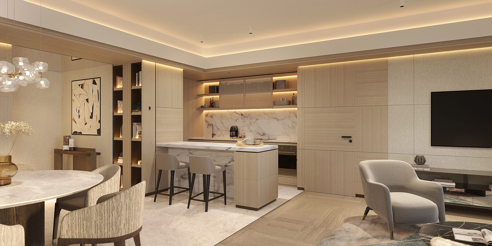 Shang Summit 2BR living and kitchen render