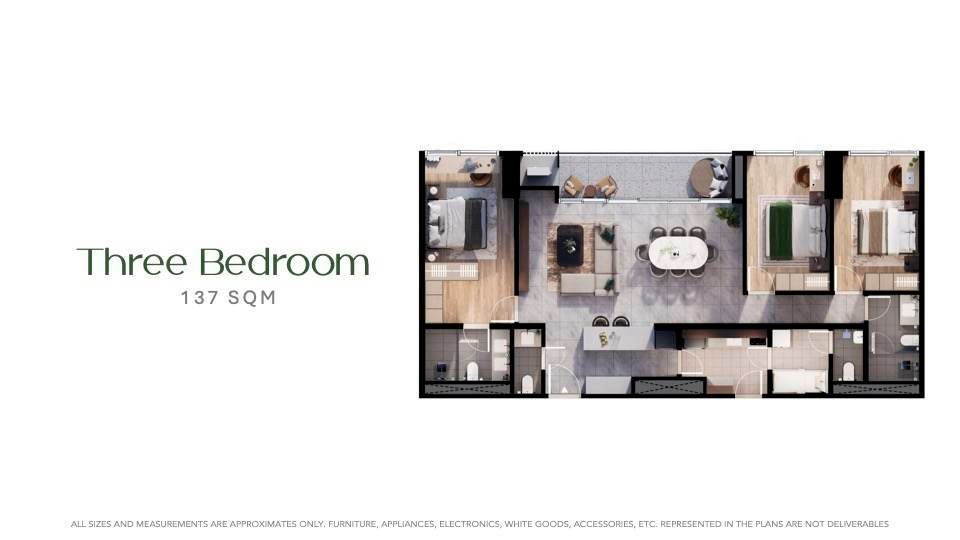Three bedroom 137 sqm floor plan