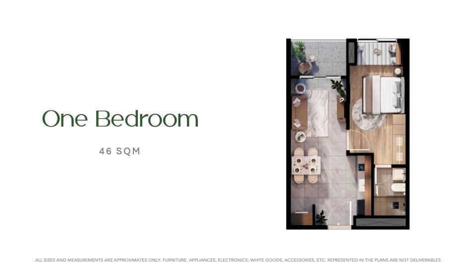 One bedroom 46 sqm floor plan