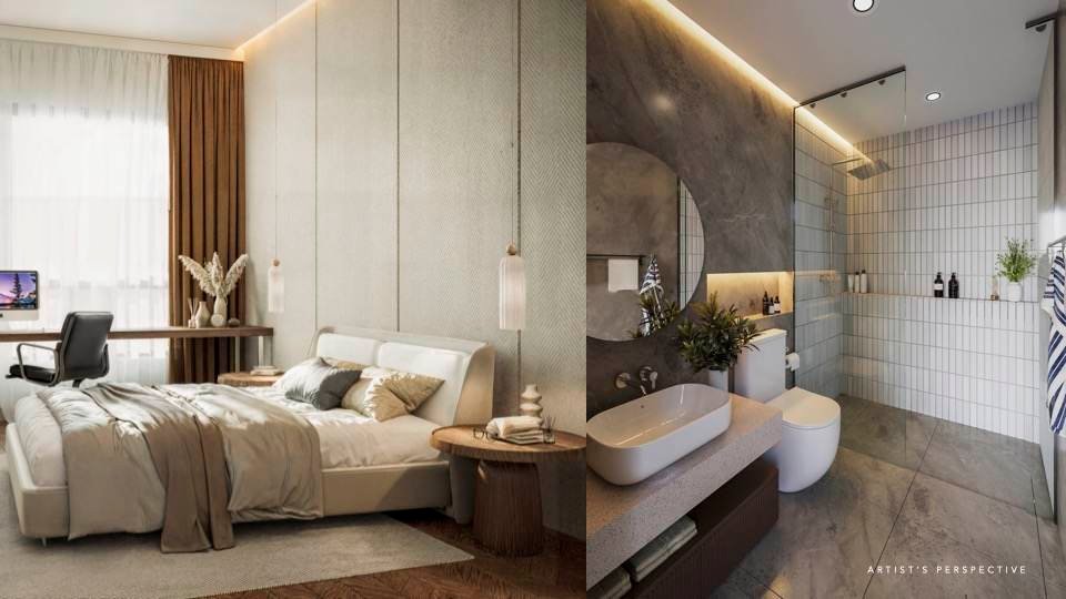 Bedroom and ensuite bathroom render
