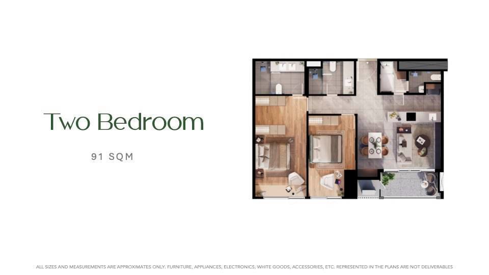 Two bedroom 91 sqm floor plan