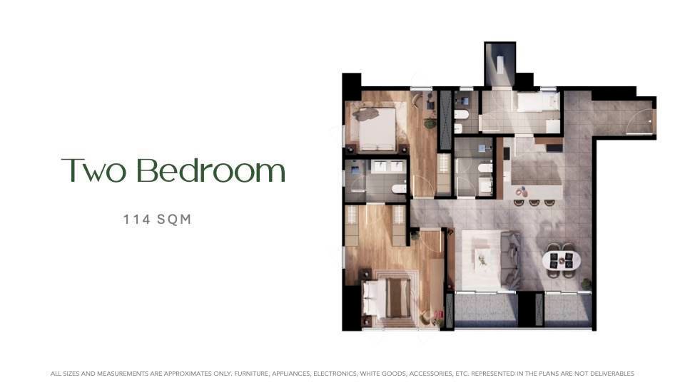 Two bedroom 114 sqm floor plan