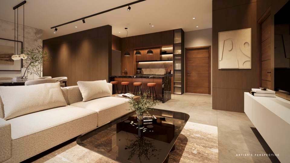 Sondris living and dining perspective render