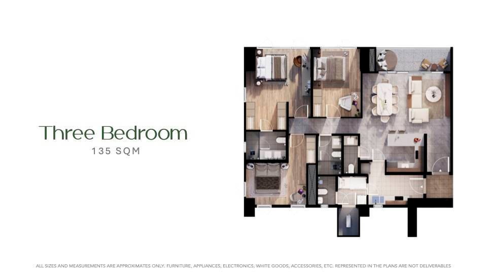 Three bedroom 135 sqm floor plan